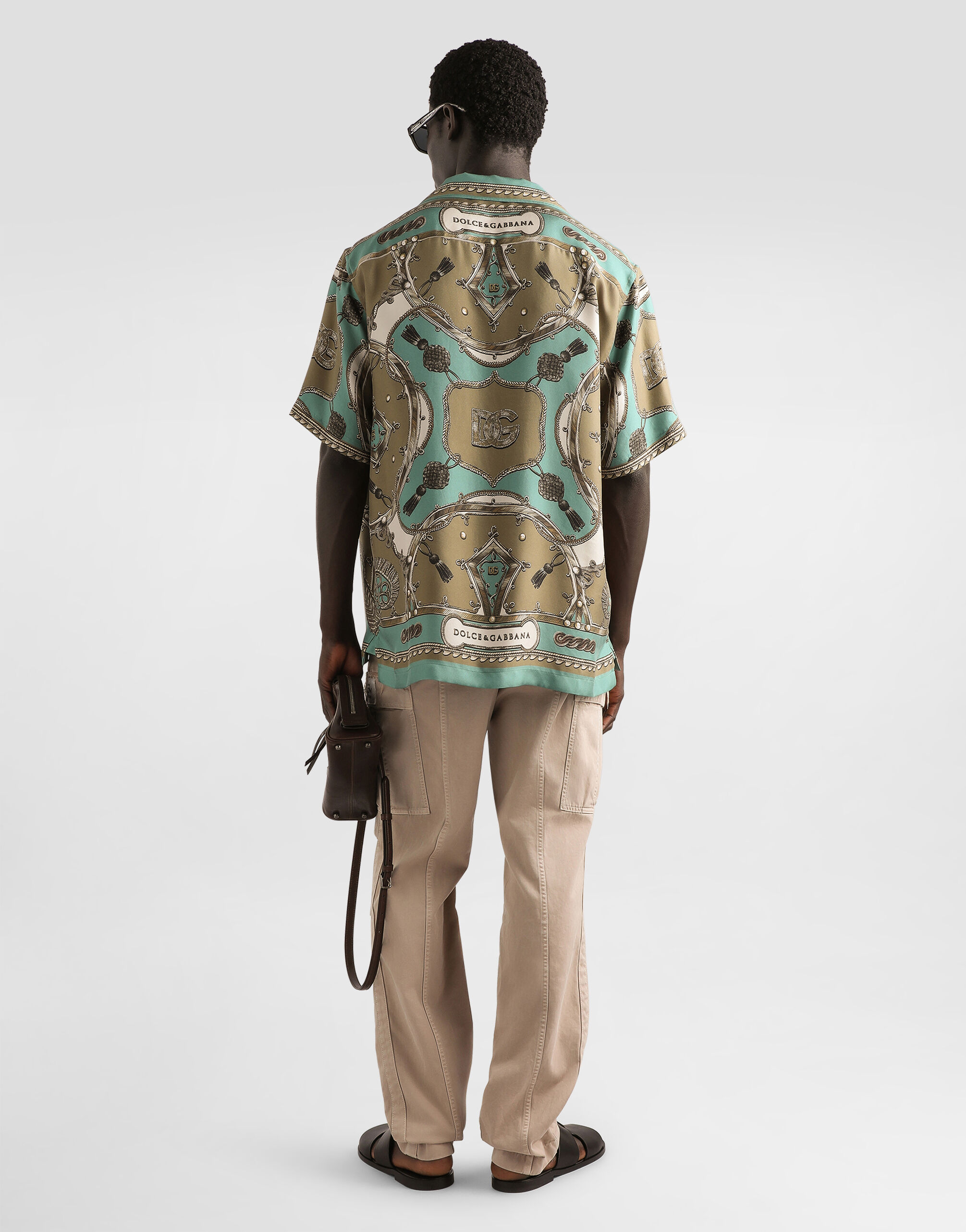 Cargo-print washed silk twill vanity bermuda shorts in Multicolor