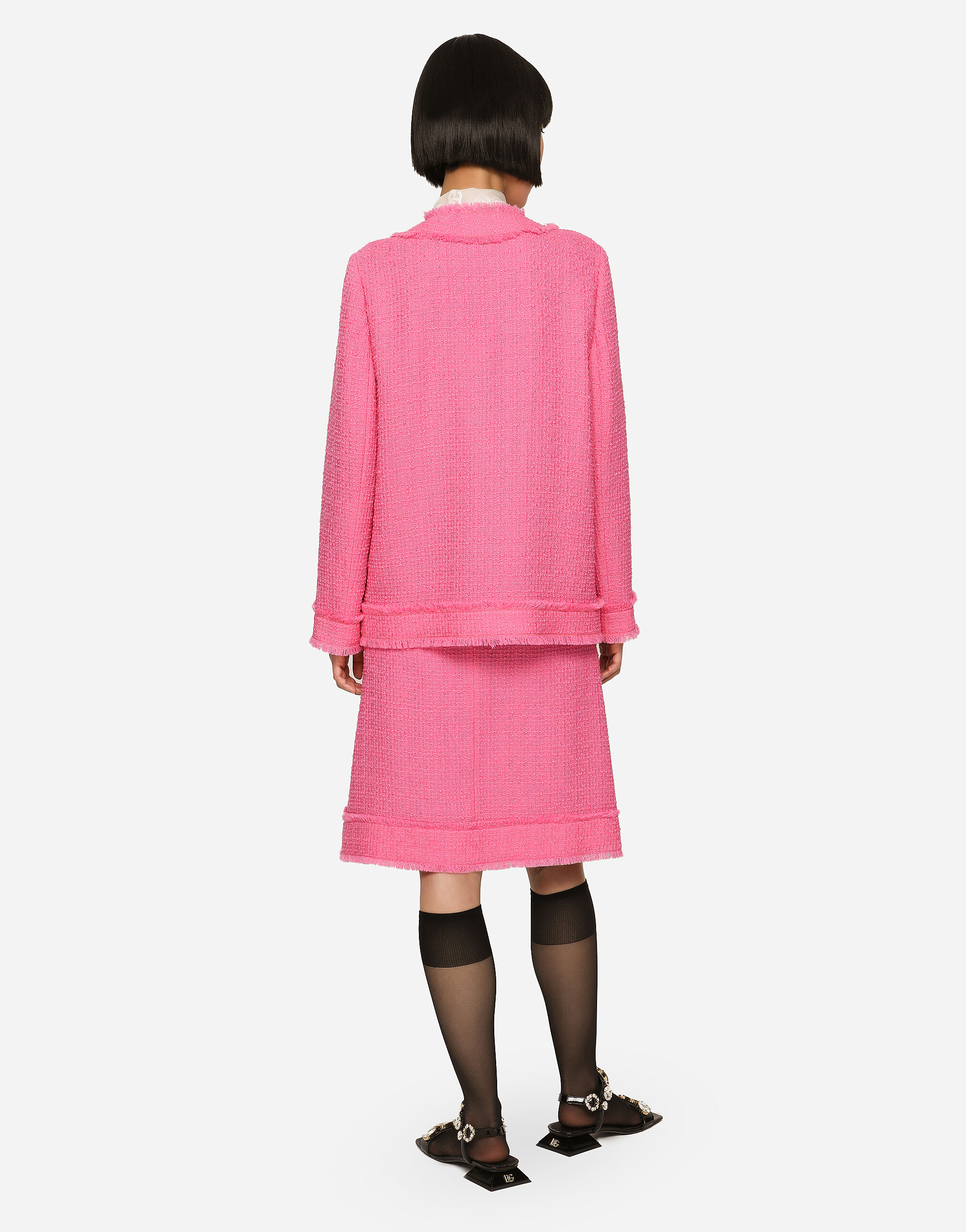 Single breasted raschel tweed jacket in Pink for Dolce Gabbana US
