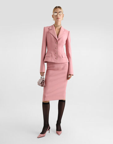 Dolce & Gabbana Calf-length wool pencil skirt with DG logo Pink F4CJGTFU2L8