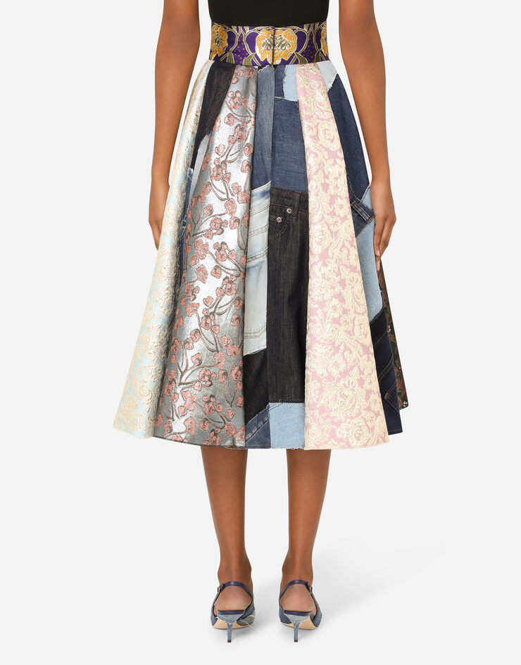 Dolce & Gabbana Patchwork denim and jacquard midi skirt BLUE F4B2PDGDY73