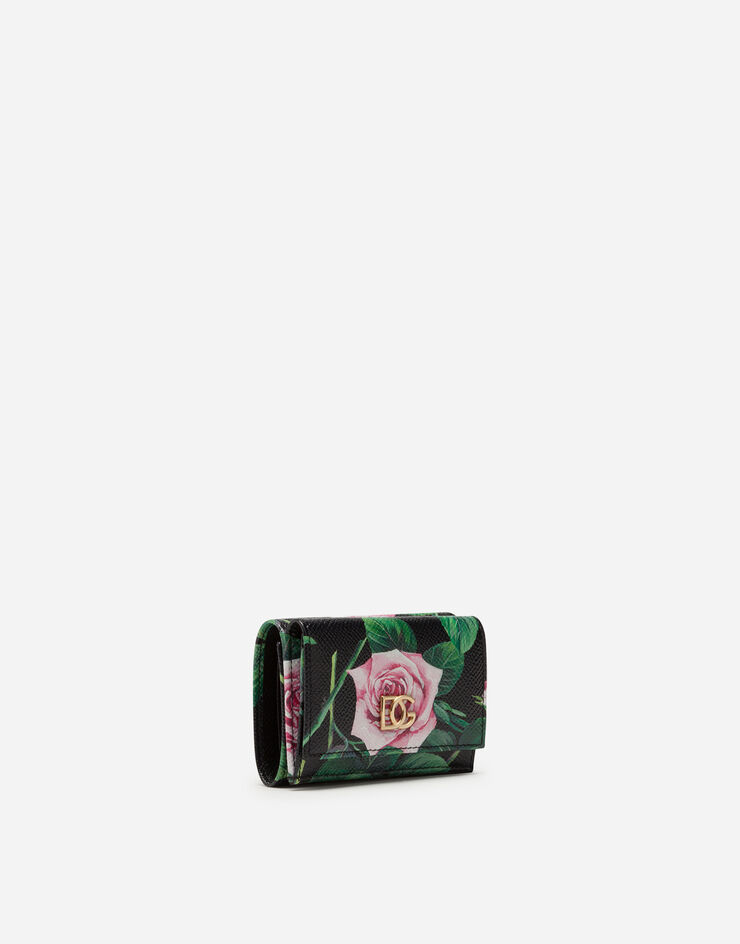 Dolce & Gabbana SMALL DAUPHINE CALFSKIN CONTINENTAL WALLET WITH TROPICAL ROSE PRINT FLORAL PRINT BI1048AJ757