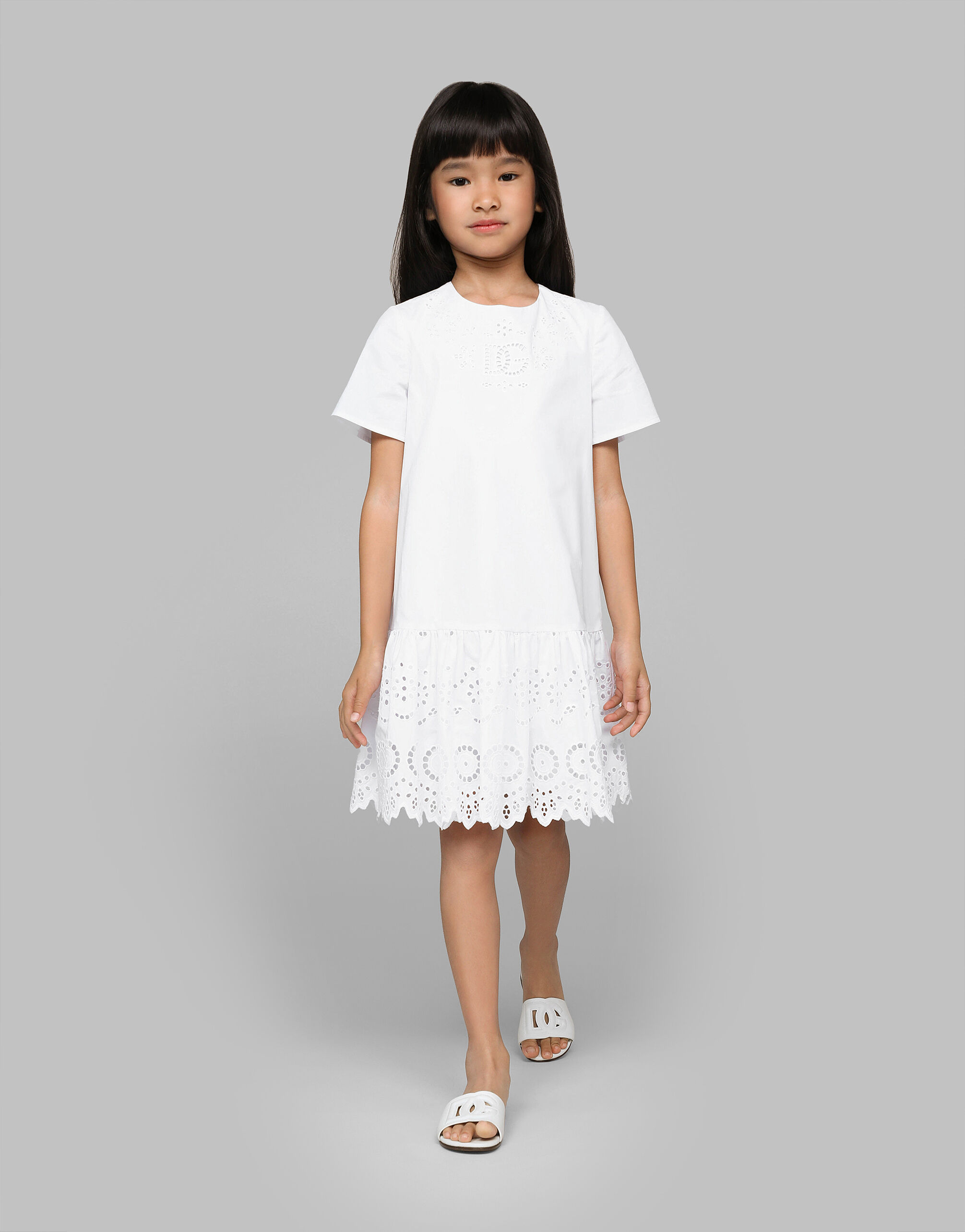 Poplin dress with DG logo in White for Girls | Dolce&Gabbana® US