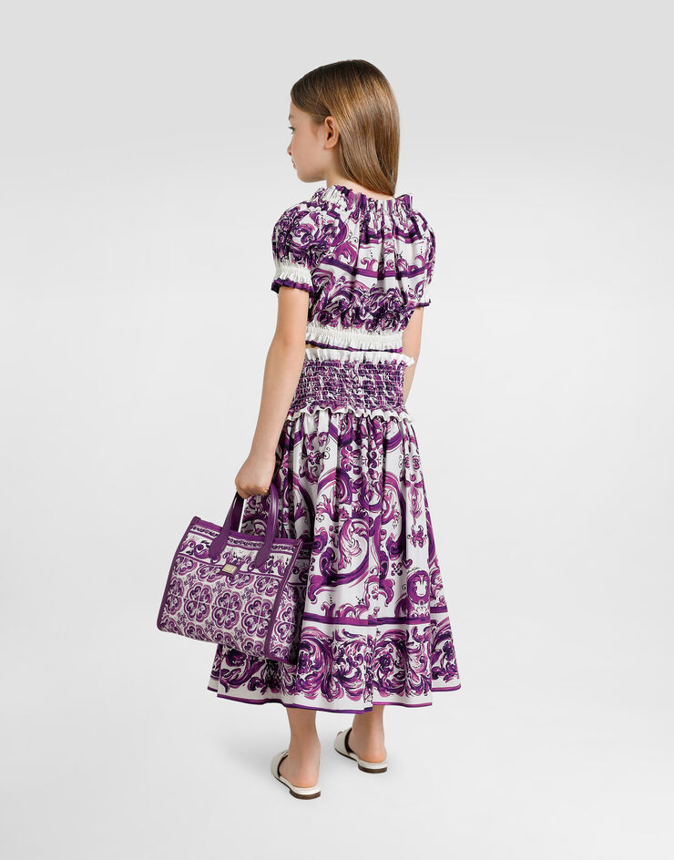 Dolce & Gabbana Top de popelina con estampado de mayólica Multicolor L56S40FI5JG