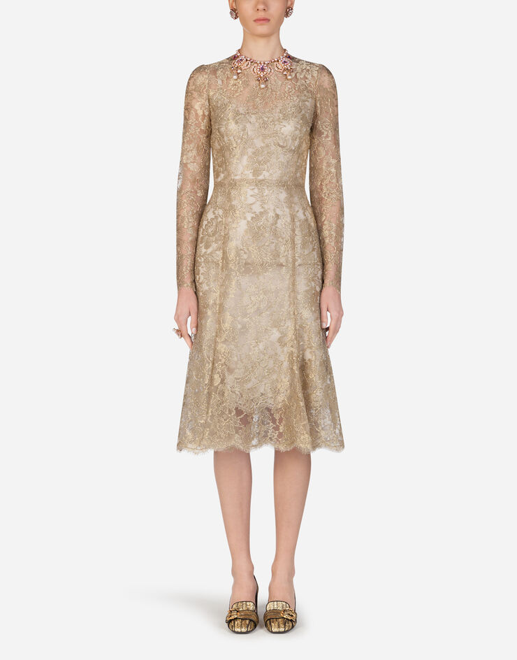 Dolce & Gabbana Lamé lace longuette dress GOLD F6H1HTHLM02