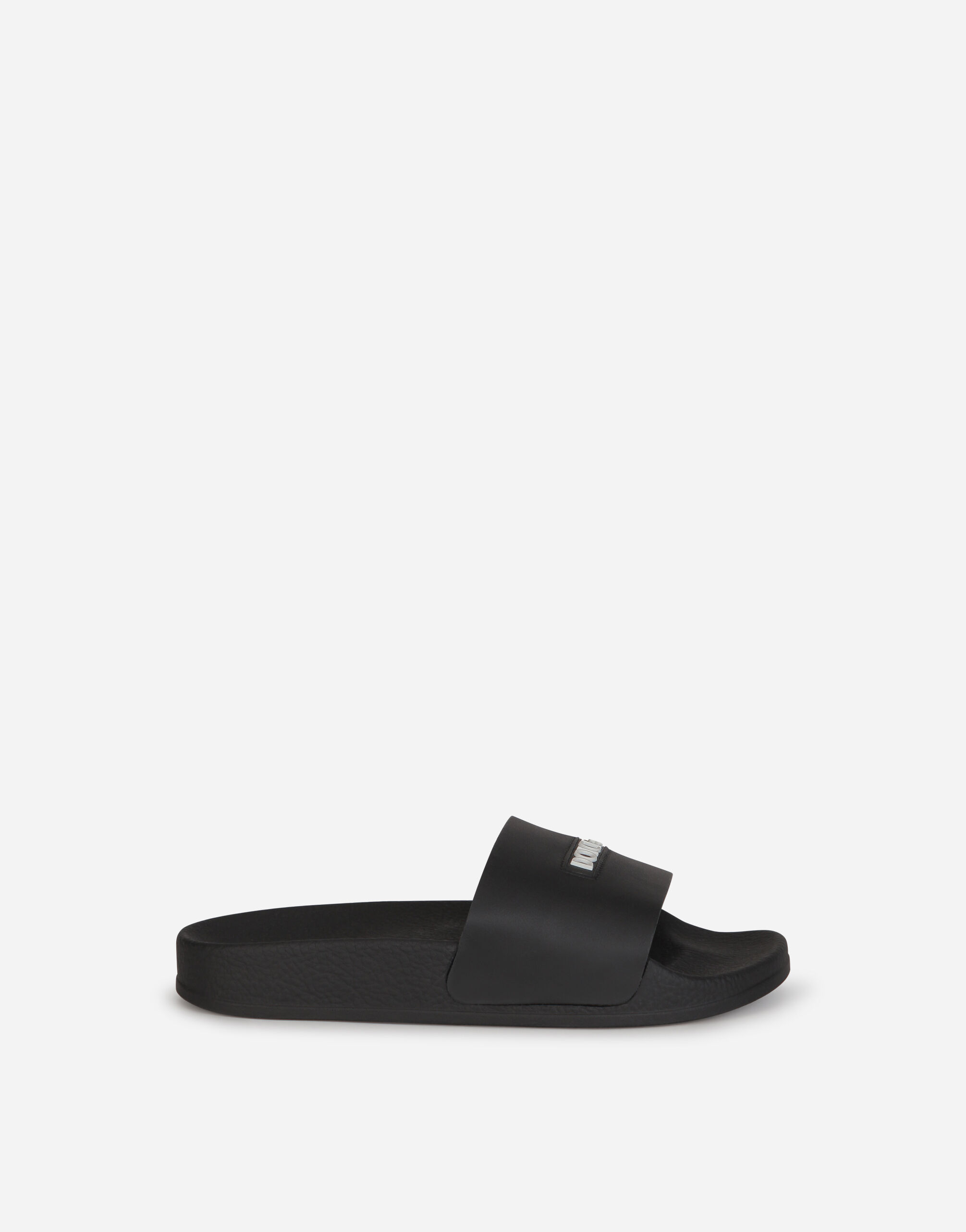 Branded calfskin sliders in BLACK for Men Dolce Gabbana
