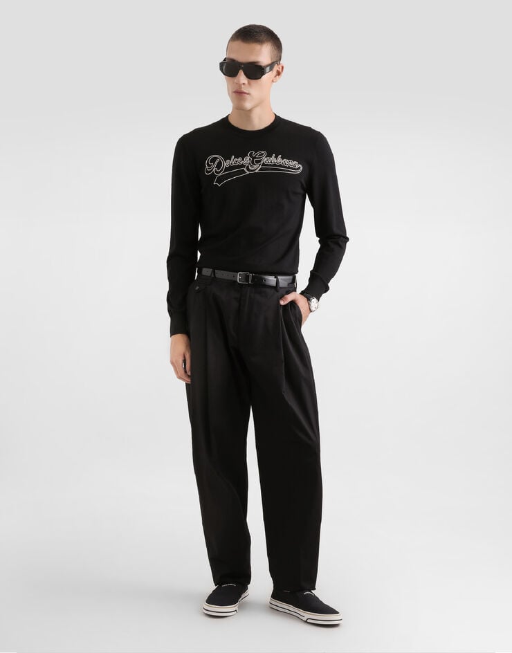 Dolce & Gabbana Virgin wool pullover with embroidery Black GXX02ZJDVGB