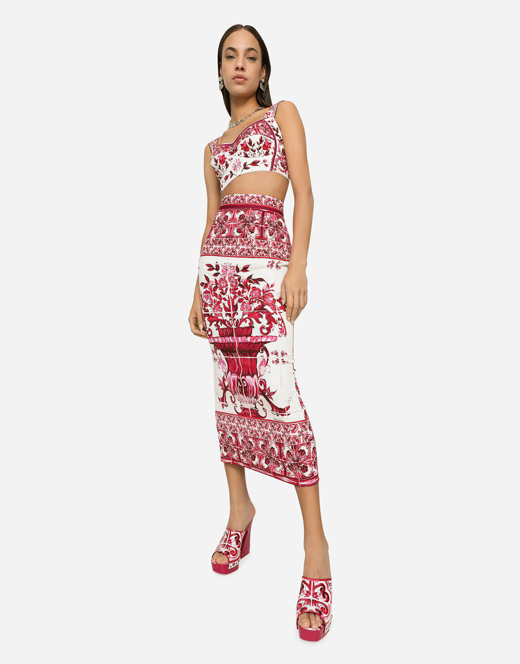 Dolce&Gabbana Majolica-print charmeuse calf-length skirt Multicolor F4BWLTHPABW