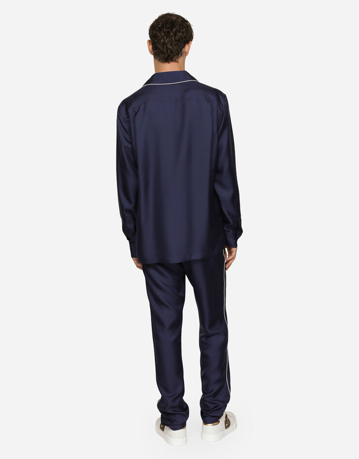 Dolce&Gabbana Silk shirt with DG logo-embroidered patch Blue G5IF1ZGF856