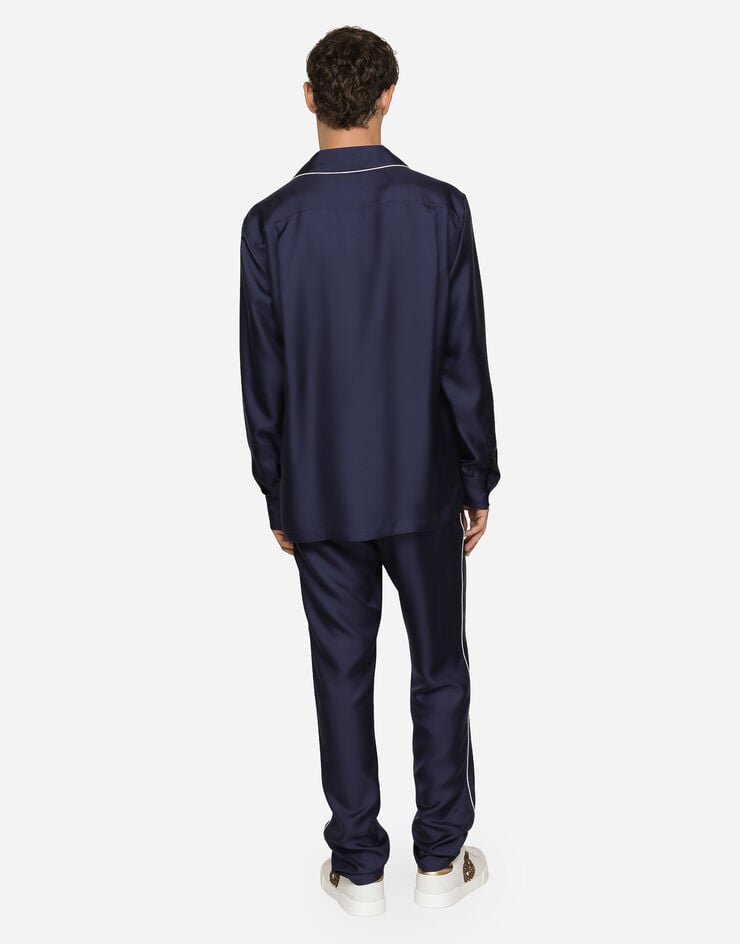 Dolce & Gabbana قميص حرير برقعة بتطريز شعار DG أزرق G5IF1ZGF856