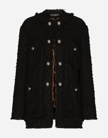Dolce & Gabbana Einreihige Jacke aus Flechtgewebe Schwarz F29TYTFUTBI