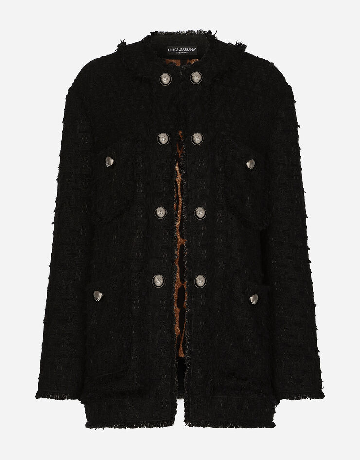 Dolce & Gabbana Einreihige Jacke aus Flechtgewebe Schwarz F29TYTFUTBI