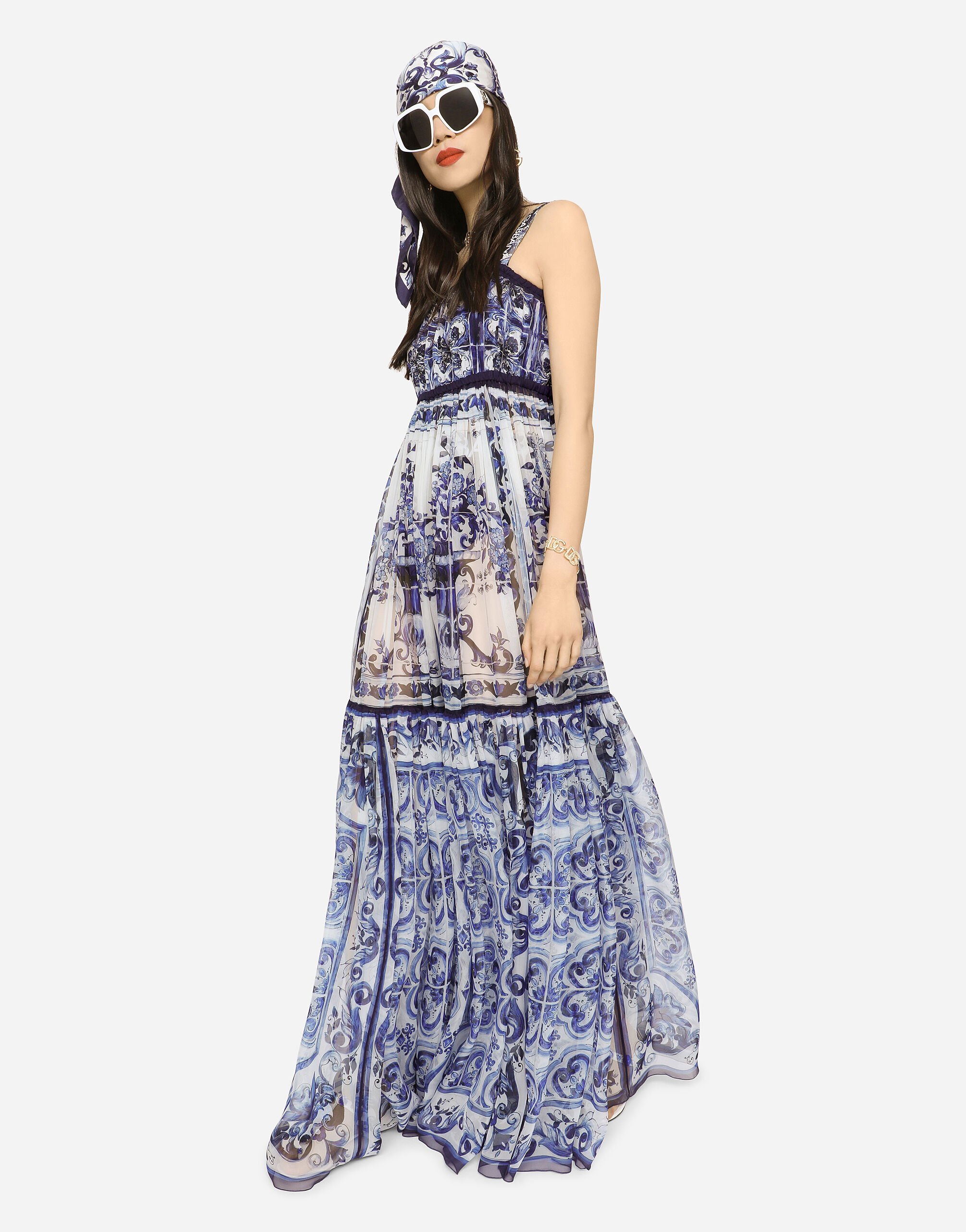 Majolica print chiffon dress in Multicolor for Women Dolce Gabbana