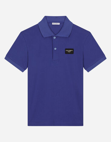 Dolce & Gabbana Polo in piquet con placca logata Blu L4JTGWG7M4T