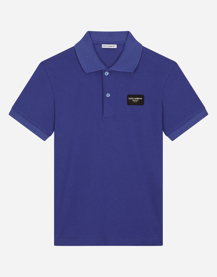 Dolce & Gabbana Poloshirt aus Piqué mit Logoplakette Blau L4JTGWG7M4T