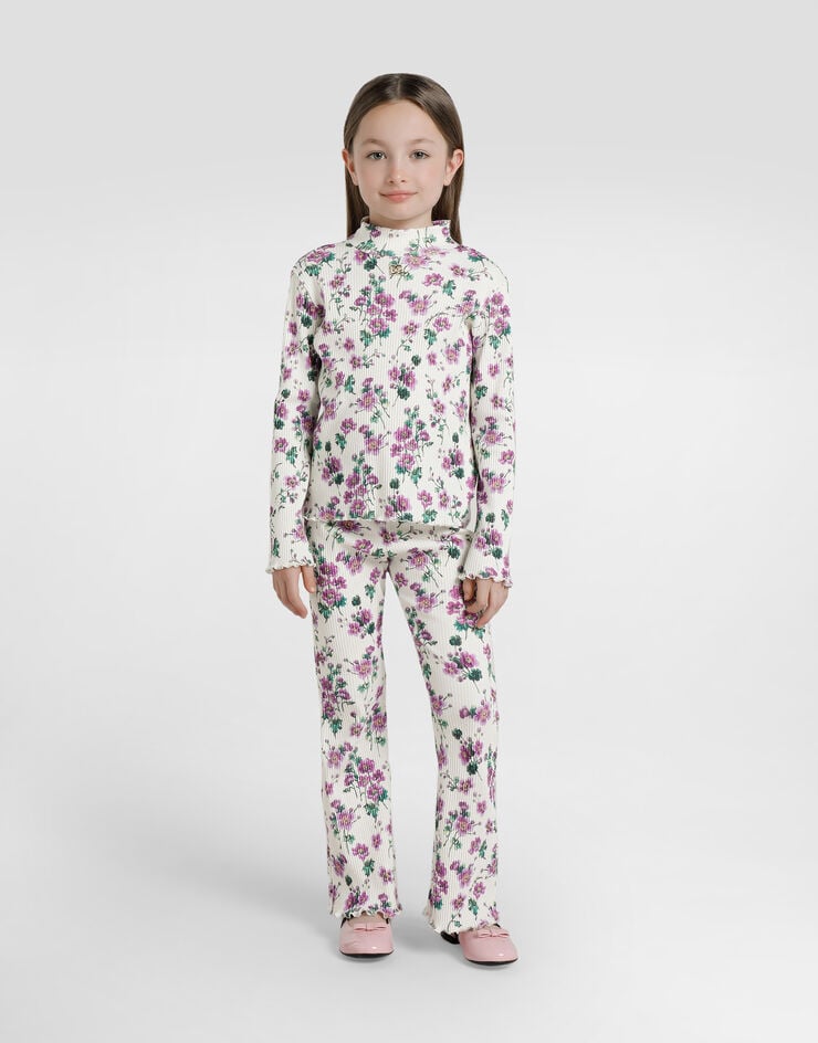 Dolce & Gabbana Pantaloni in jersey a costine stampa violette Stampa L5JPD8HS7QZ