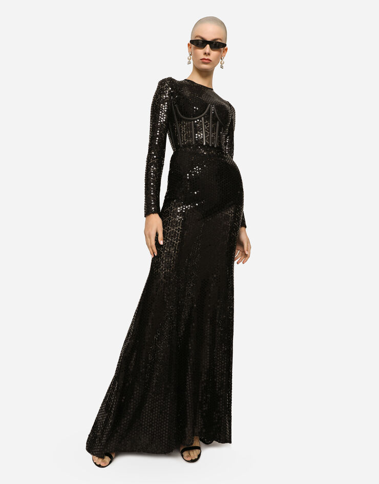 Dolce & Gabbana 시퀸 디테일 롱 머메이드 드레스 블랙 F6ZM7THLM50