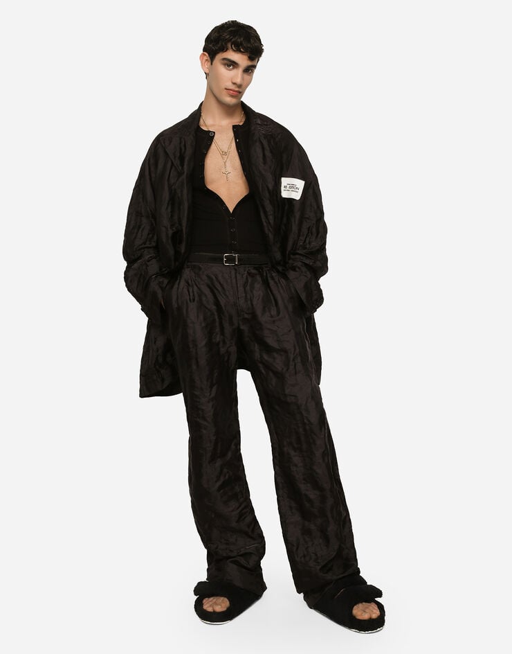 Dolce & Gabbana Tailored straight-leg pants in metallic technical fabric and silk Black GYZLHTFUMK5