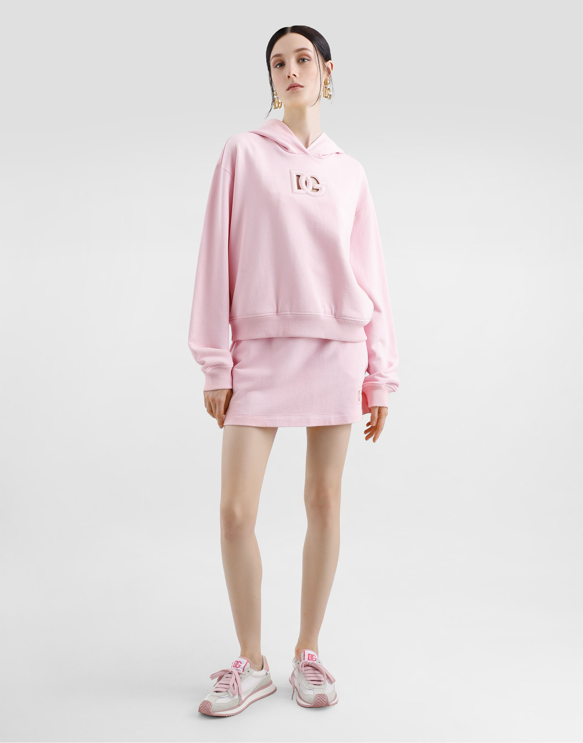 Jersey hoodie with raised DG embroidery in Pink for Women