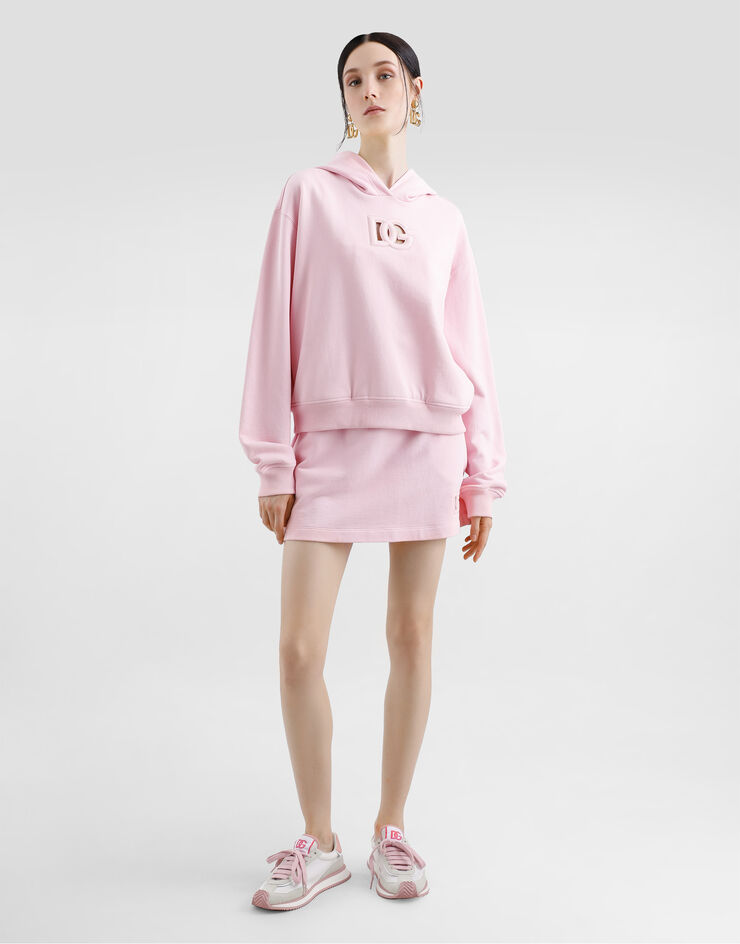 Dolce & Gabbana Jersey hoodie with raised DG embroidery Pink F9S47ZGDCX0