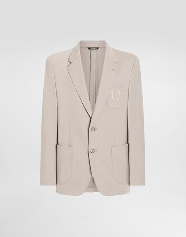 Dolce & Gabbana Single-breasted stretch jersey jacket with logo embroidery Black G2QS7TFU4MC