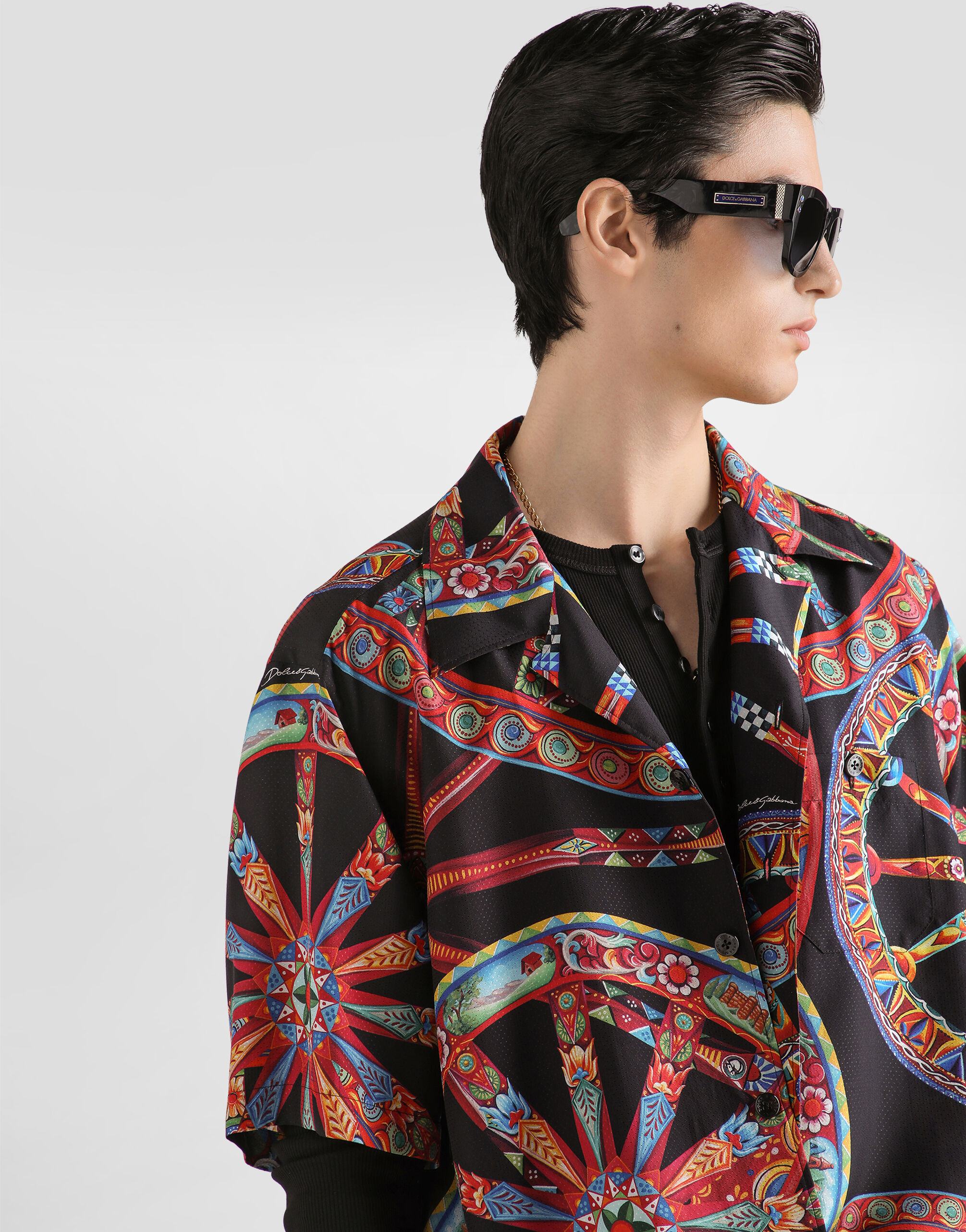 Carretto-print hawaii silk jacquard shirt in Multicolor for Men