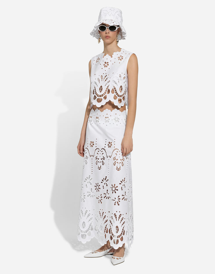 Dolce & Gabbana 挖剪刺绣棉质中长半裙 白 F4CVTZGDCJQ