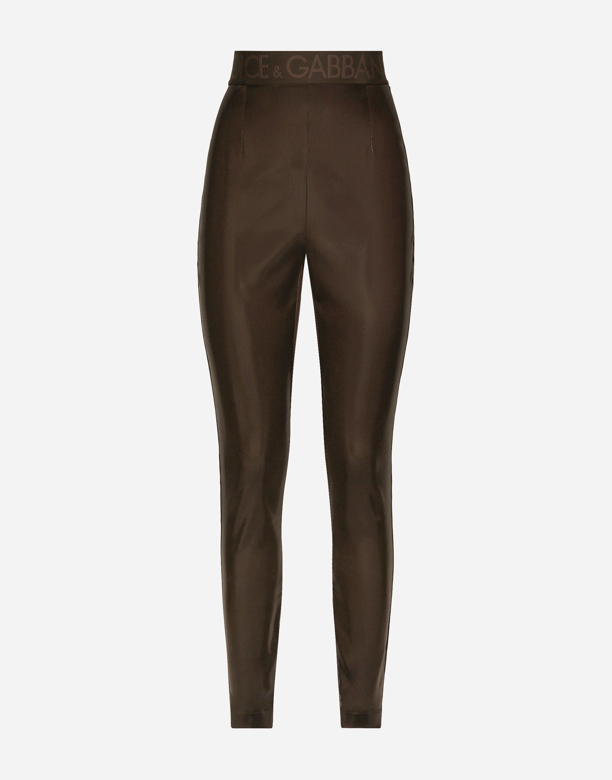 Dolce&Gabbana Shiny satin leggings with branded elastic Brown FTCNATFURMV