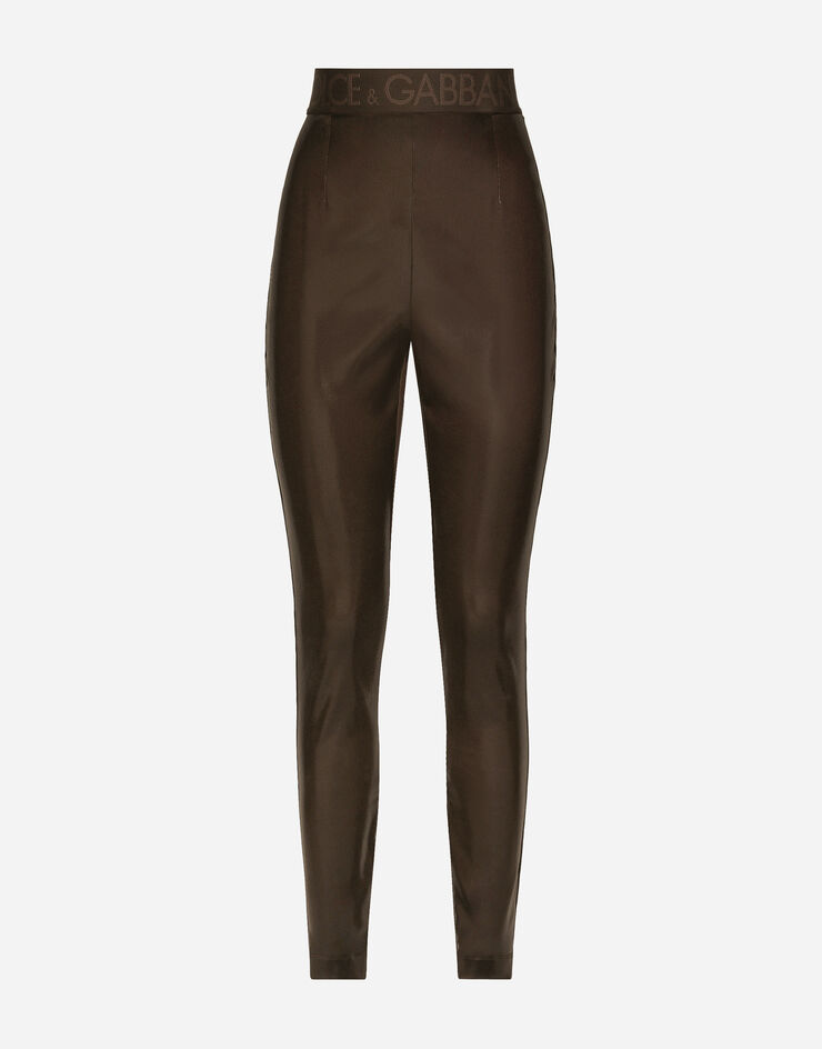 Shiny satin leggings with branded elastic in Brown for