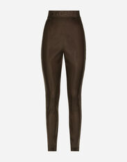 Dolce&Gabbana Shiny satin leggings with branded elastic Brown F4CPETFUWEU
