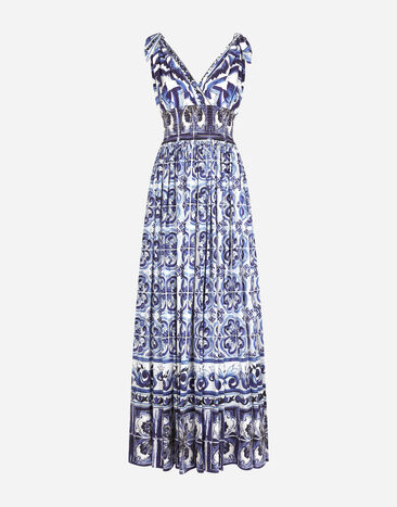 Dolce&Gabbana Long majolica-print poplin dress Multicolor F6ADOTHH5AP