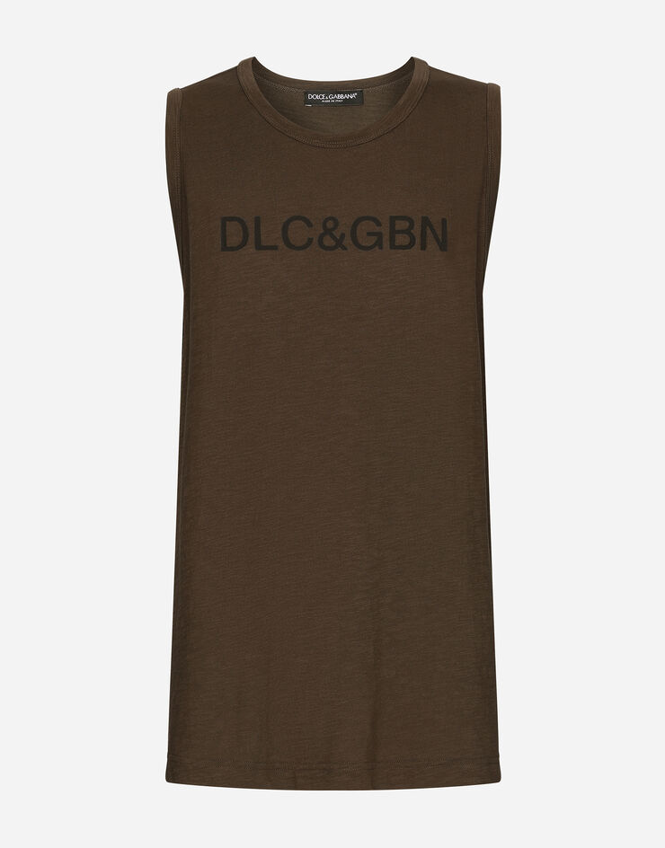Dolce & Gabbana Camiseta sin mangas de algodón con logotipo Dolce&Gabbana Marrón G8RP6TG7M8F