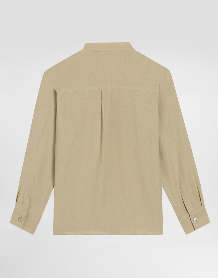 Dolce & Gabbana Linen shirt with DG logo embroidery Beige L44S39G7O9A