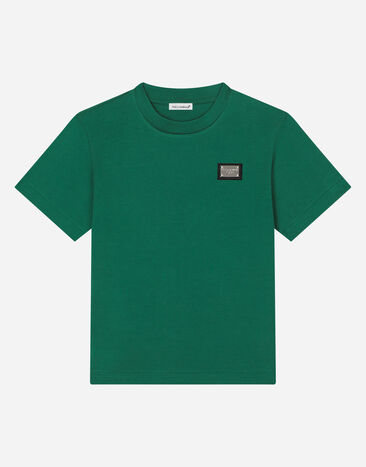Dolce & Gabbana T-Shirt aus Jersey mit Logoplakette Drucken L4JWITHS7NW
