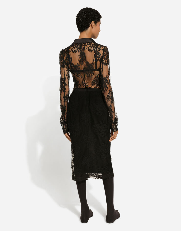 Dolce & Gabbana Lace pencil skirt with slit Black F4CSJTHLMO7