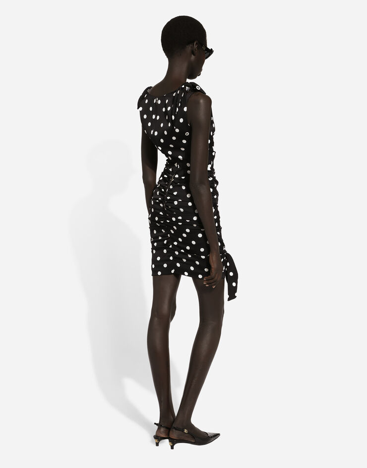 Dolce & Gabbana Charmeuse midi dress with draping and polka-dot print Print F6I2DTFSA63