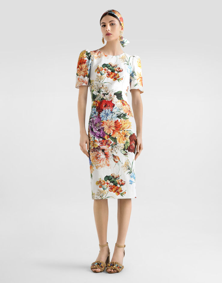 Dolce & Gabbana Kleid aus Cretonne mit Bouquet-Print Drucken F6TYCTFSRQU