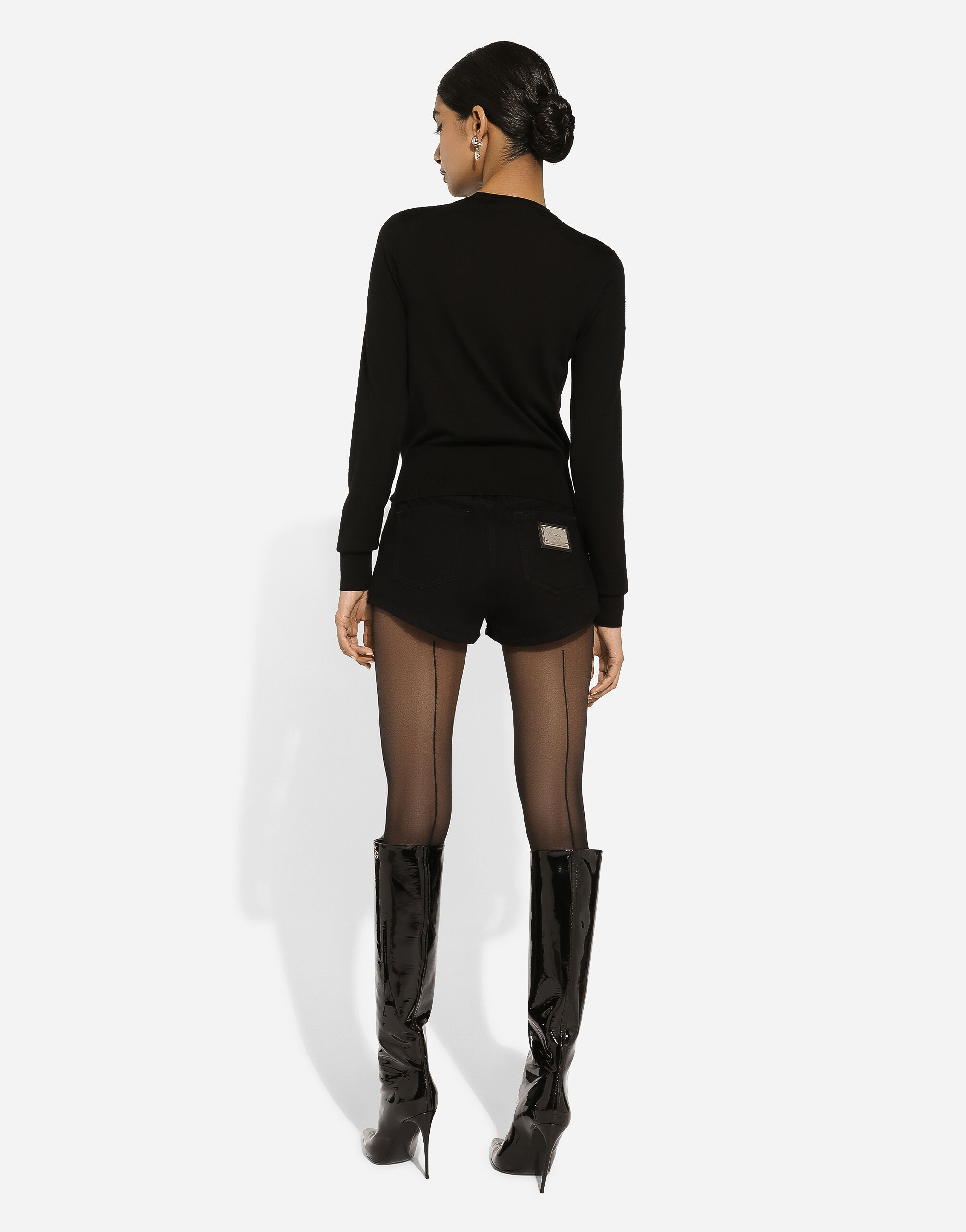 Wool sweater with Dolce&Gabbana logo inlay in Black for Women