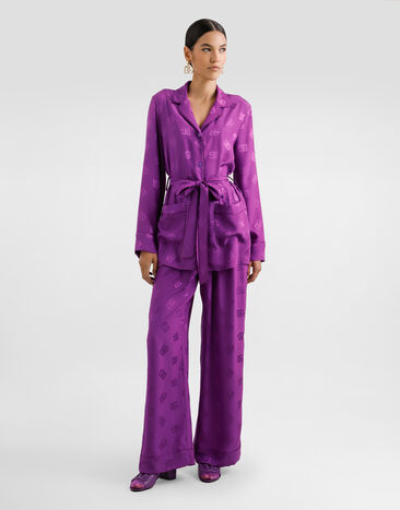 Dolce & Gabbana Silk jacquard vanity pants with logo Purple FTAMPTFJ1JO