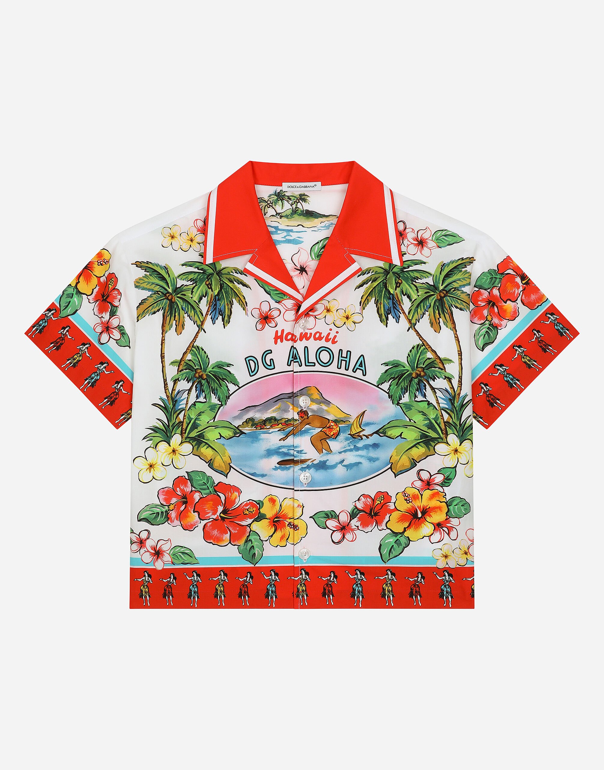 Dolce & Gabbana قميص بوبلين بطبعة هاواي بيج L43S74G7NWW