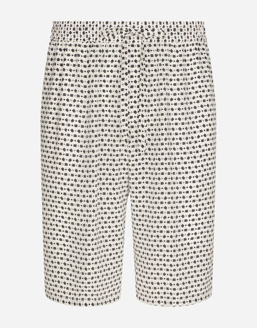 Dolce&Gabbana Crepe de chine jogging shorts with DG logo print Grey G9AKHTFUFMU