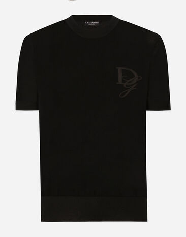 Dolce & Gabbana Jersey de cuello redondo de cachemira con DG bordado Negro GXX59ZJAWXR