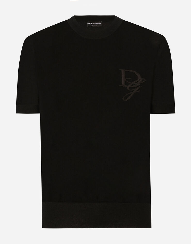 Dolce & Gabbana Jersey de cuello redondo de cachemira con DG bordado Negro GXX59ZJAWXR