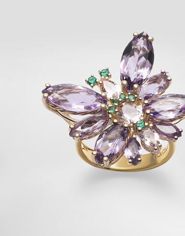 Dolce & Gabbana Butterfly Ring 18kt yellow gold, amethysts, morganites, and emeralds Gold WRJI4GWAM01