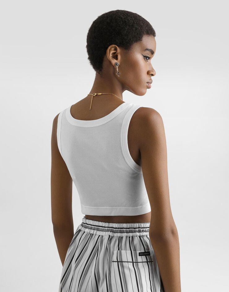 Dolce & Gabbana توب بلا أكمام قصير بتصميم مضلع White F8W40TFU7AV