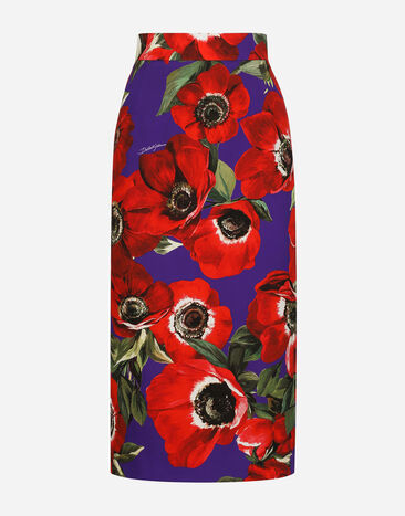 Dolce & Gabbana Charmeuse calf-length skirt with anemone print Print F4CUNTFPTAX