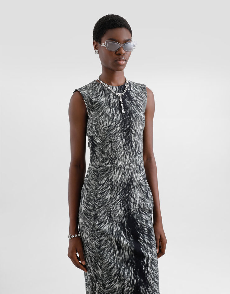 Dolce & Gabbana Vestido midi de algodón jacquard estampado piel de animal Gris F6TMQTFSRQL