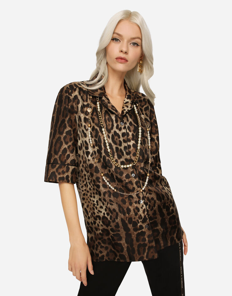 Dolce & Gabbana Leopard-print twill shirt with piping ANIMAL-PRINT F5G58THS1ZX