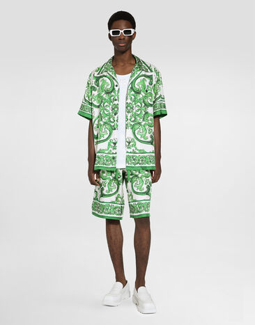 Dolce & Gabbana Camisa Hawaii en sarga de seda con estampado Maiolica Imprima G5JH9THI1S6