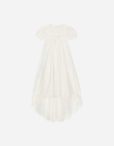 Dolce & Gabbana Empire-line silk muslin christening dress with short sleeves White L0EGF9FU1XV