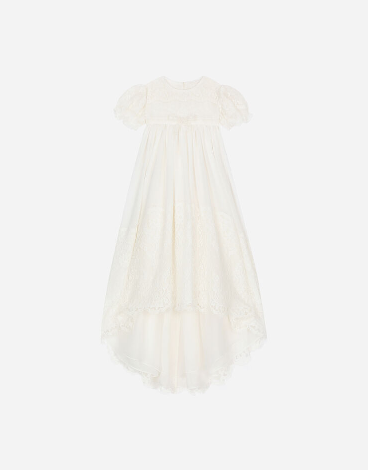 Dolce & Gabbana Empire-line silk muslin christening dress with short sleeves White L0EGF9FU1XV